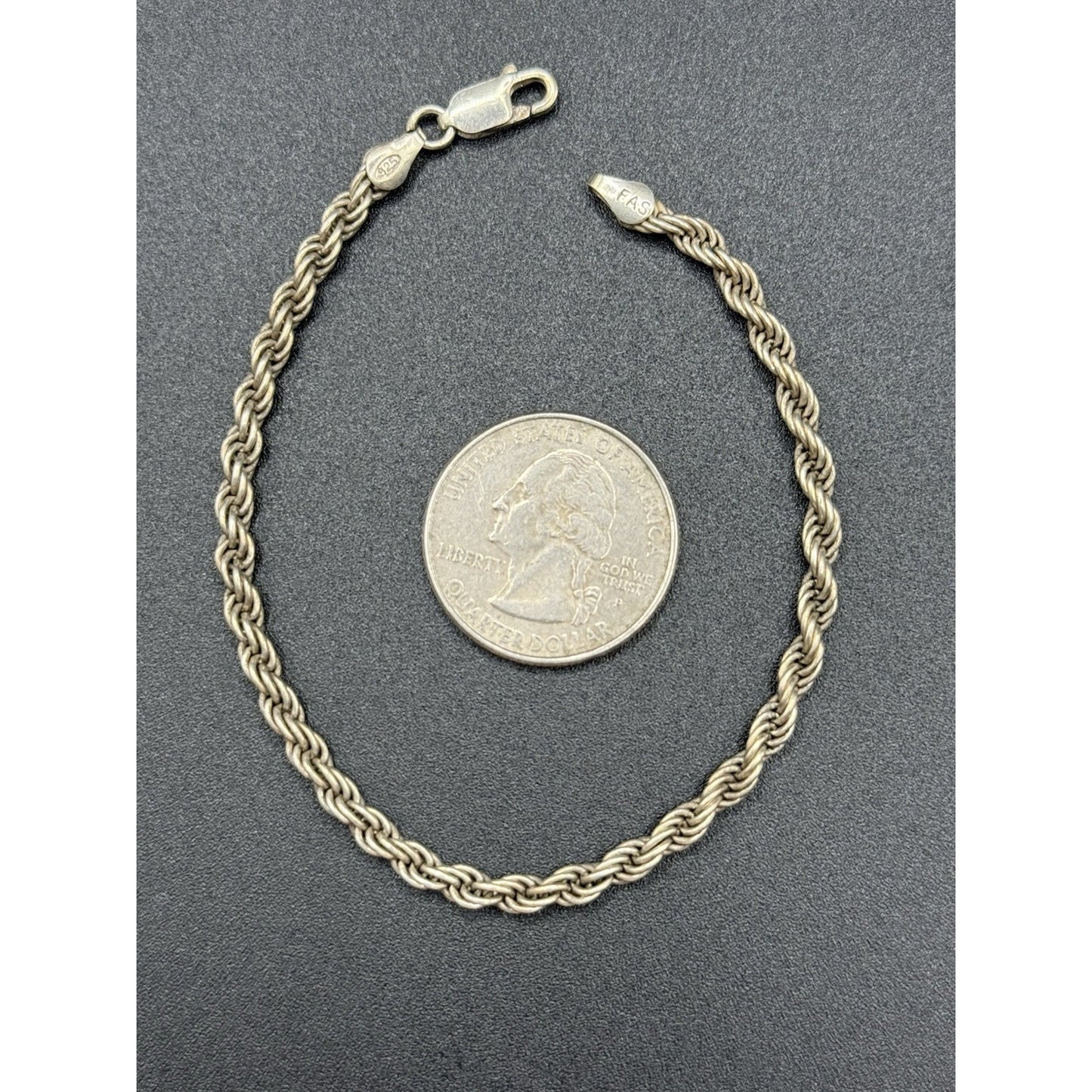 7.5” Sterling Silver Rope Chain Bracelet 8 Grams 3MM P6