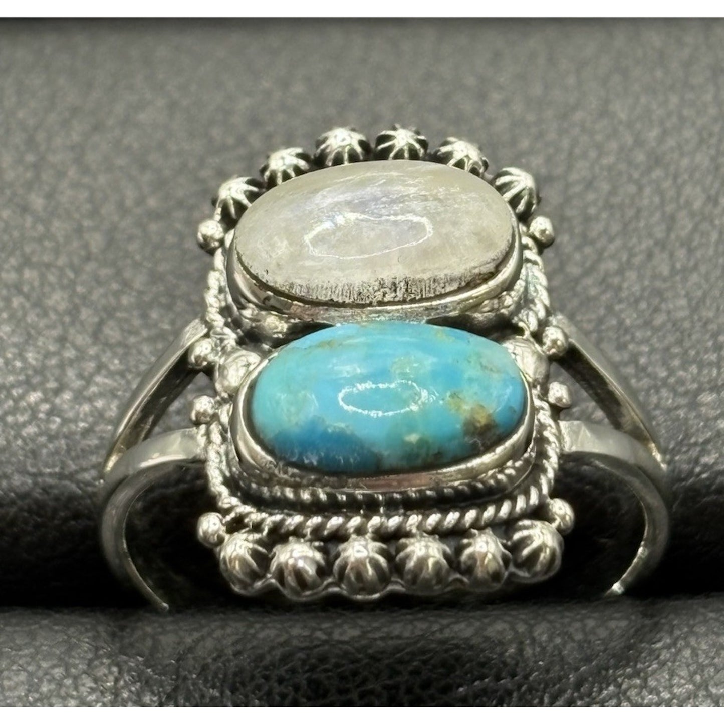 New Condition Sterling Silver Moonstone Turquoise Ring Size 10 925