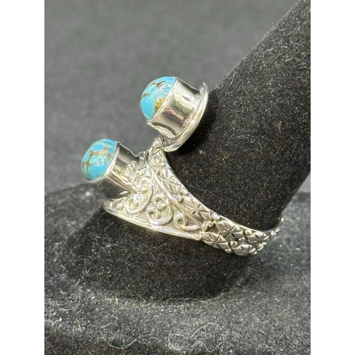 New Condition Sterling Silver Bypass Copper Turquoise Ring Size 7.00
