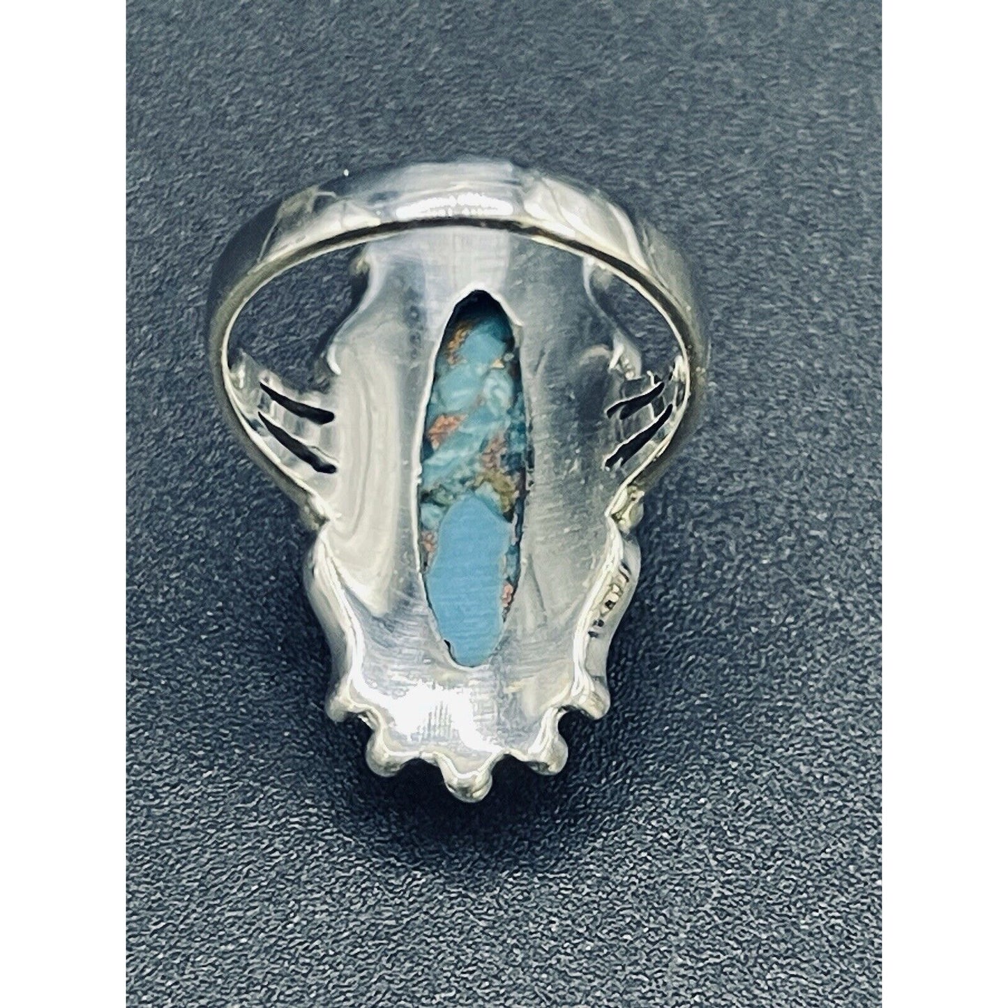 New Condition Sterling Silver Copper Turquoise Ring Size 7.00