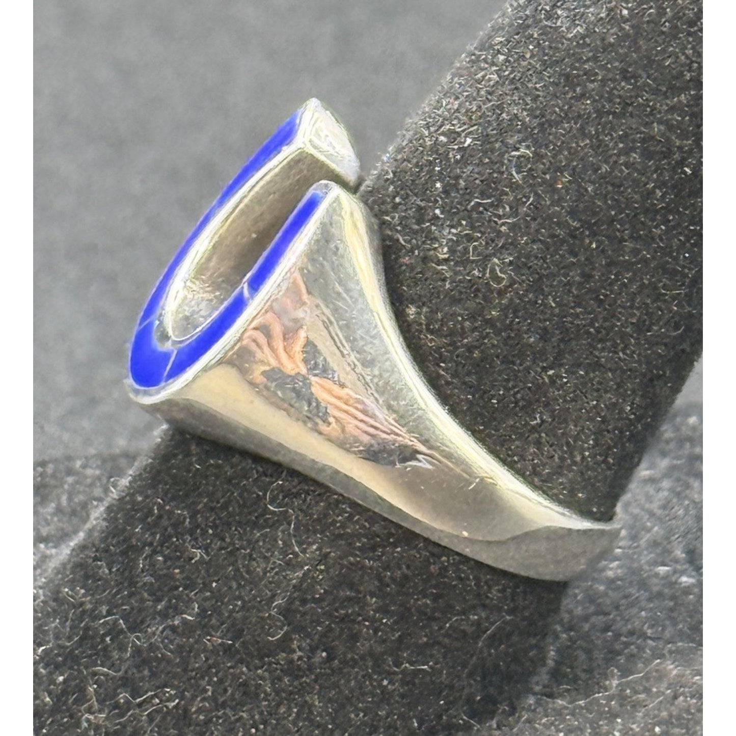 New Condition Sterling Silver Lapis Lazuli Horseshoe Ring Size 7.00