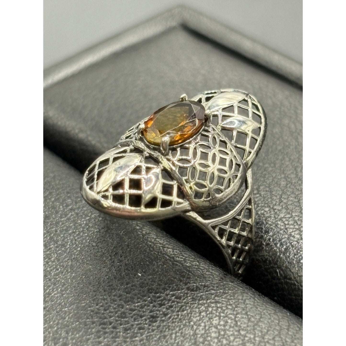 New Condition Sterling Silver Genuine Golden Tourmaline Size 7 Filigree