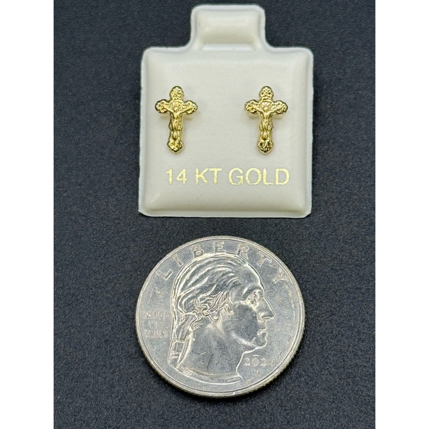 New Condition 14k Yellow Gold Dainty Crucifix Earrings Baby Children