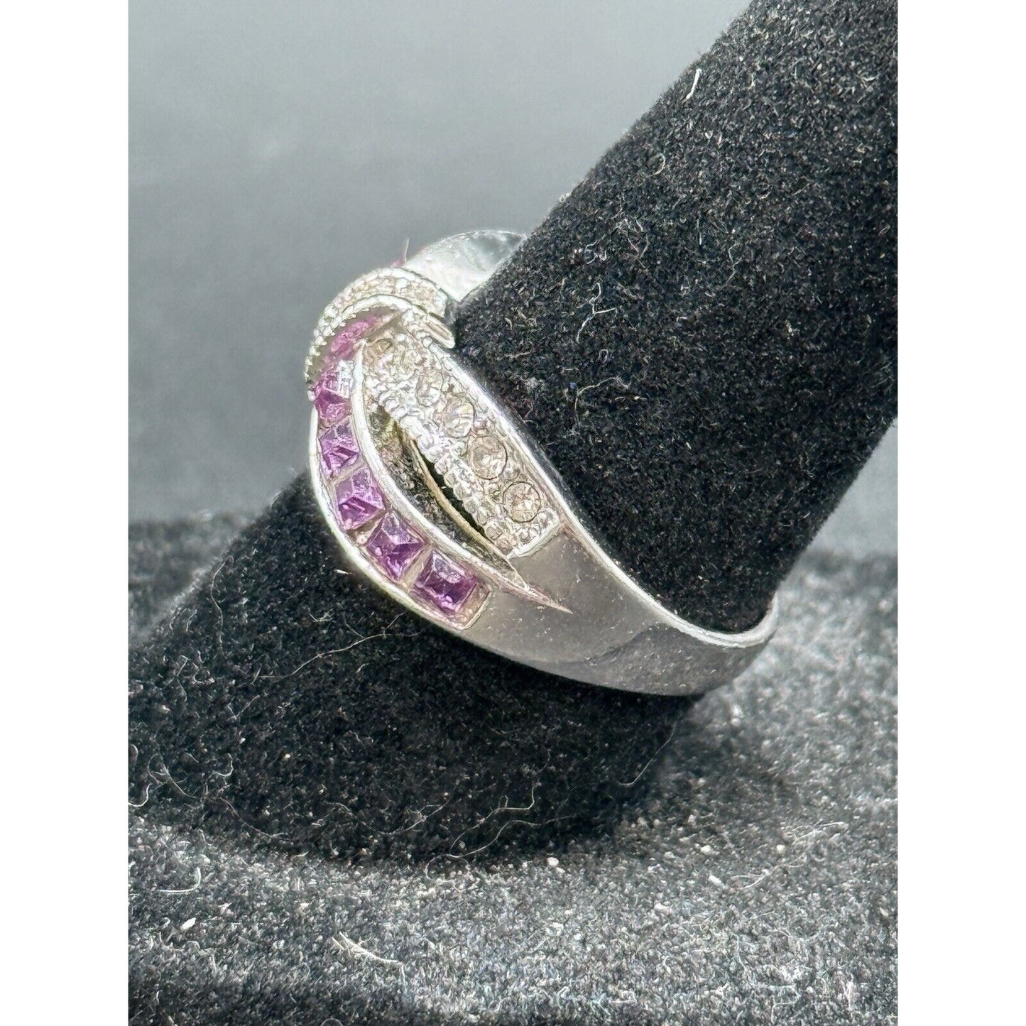 Vintage Sterling Silver Pink Cubic Zirconia Ring Size 6.25 M3