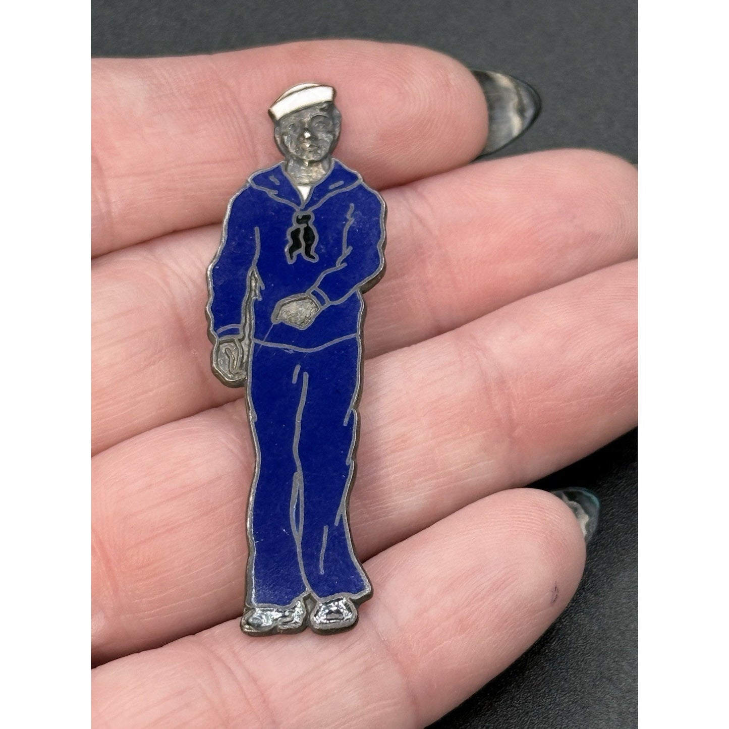 Vintage Sterling Silver US Navy Seaman Brooch Pin Enamel P19