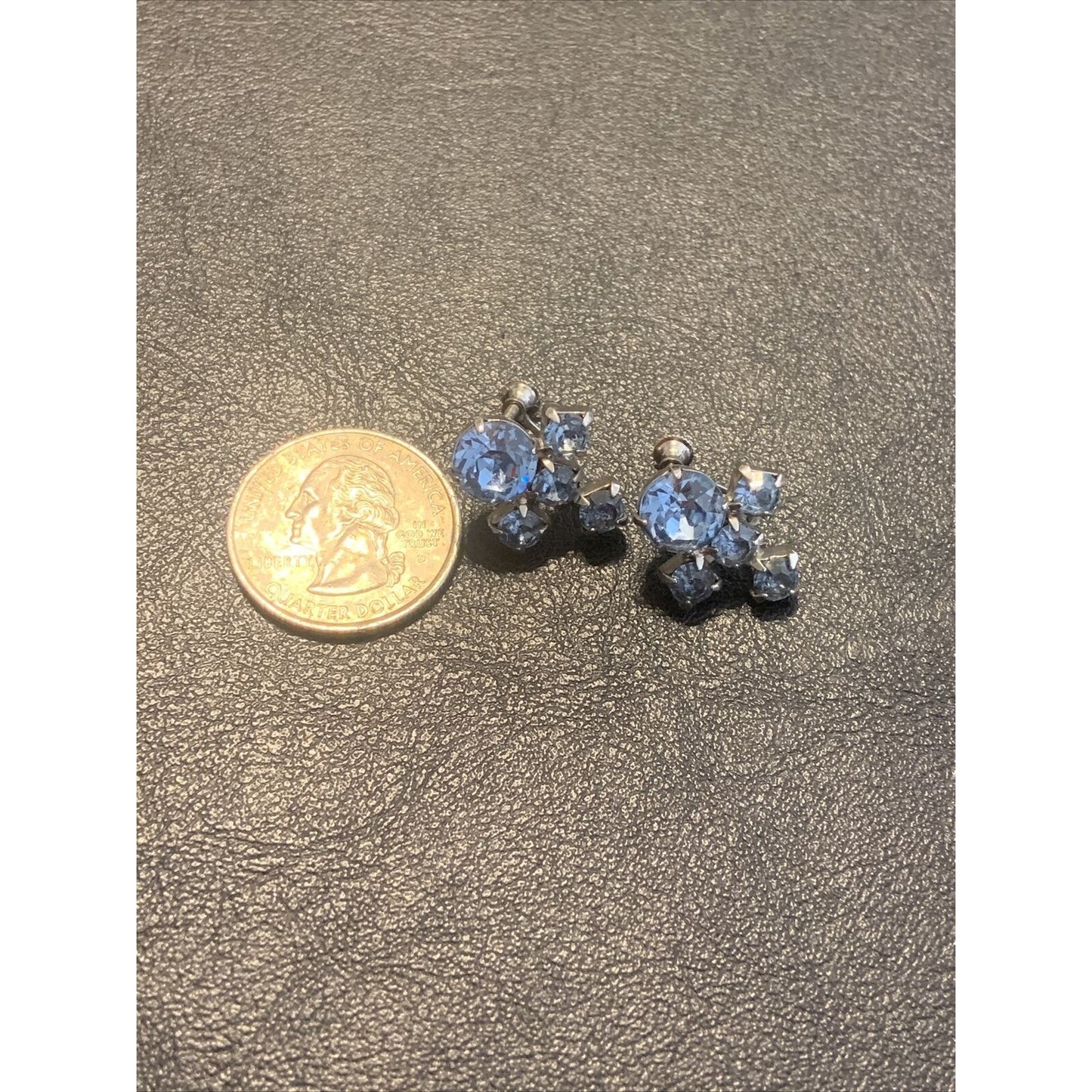 Sterling Silver Blue Rhinestone Screw Back Earrings M2