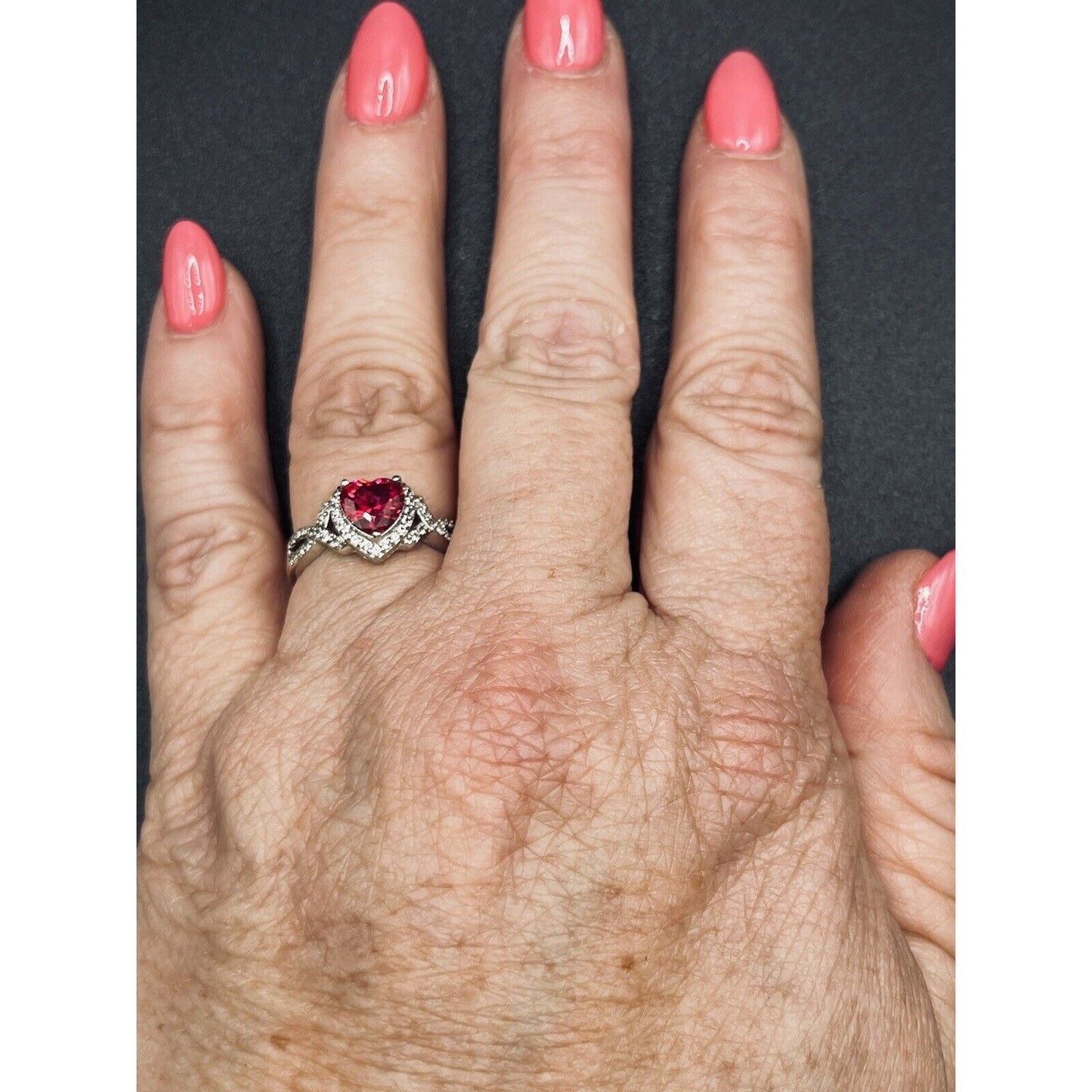 STS Sterling Silver Lab Created Ruby White Sapphire Ring Size 6.50 K18