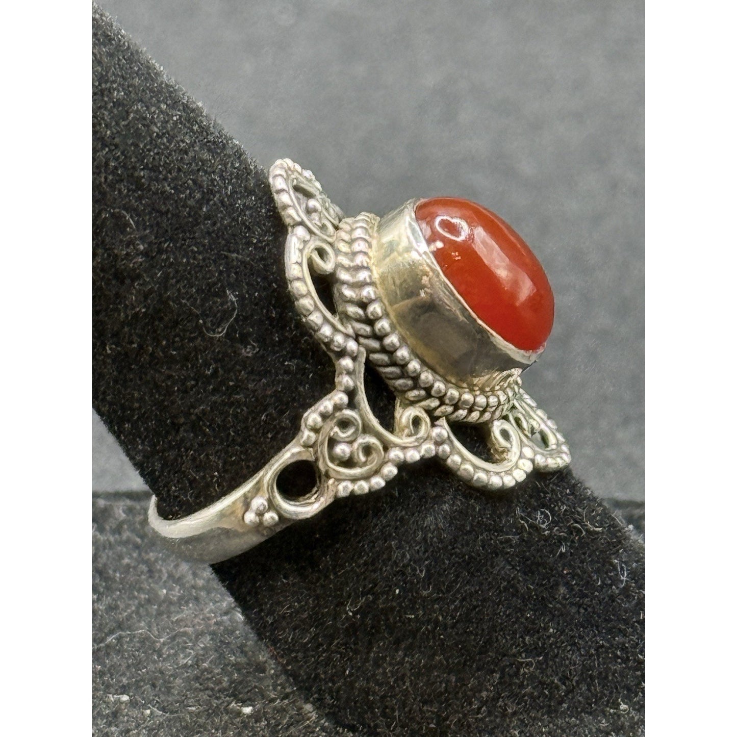 New Condition Sterling Silver Carnelion Genuine Ring Size 6.00 925 P19