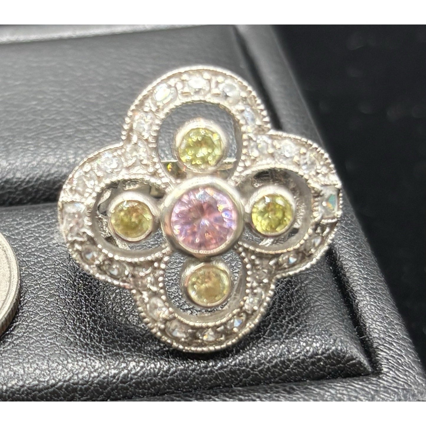 EUC Sterling Silver Multi Color Cubic Zirconia Ring Size 5.75 W29
