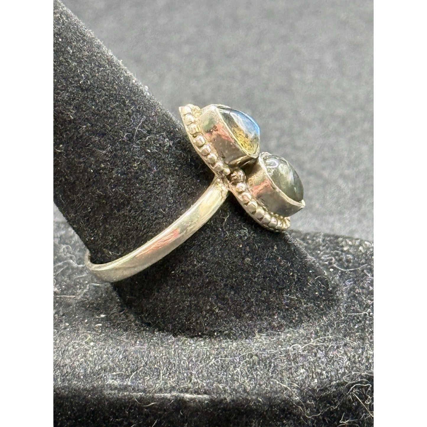 EUC Sterling Silver Double Labroadorite Ring Size 7.50 Q24