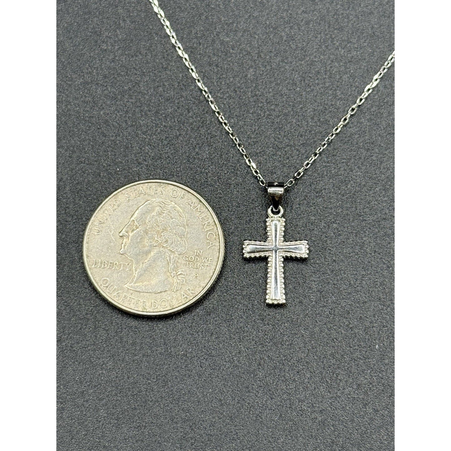 18” New Condition Sterling Silver Cross Bead Pendant Necklace 925