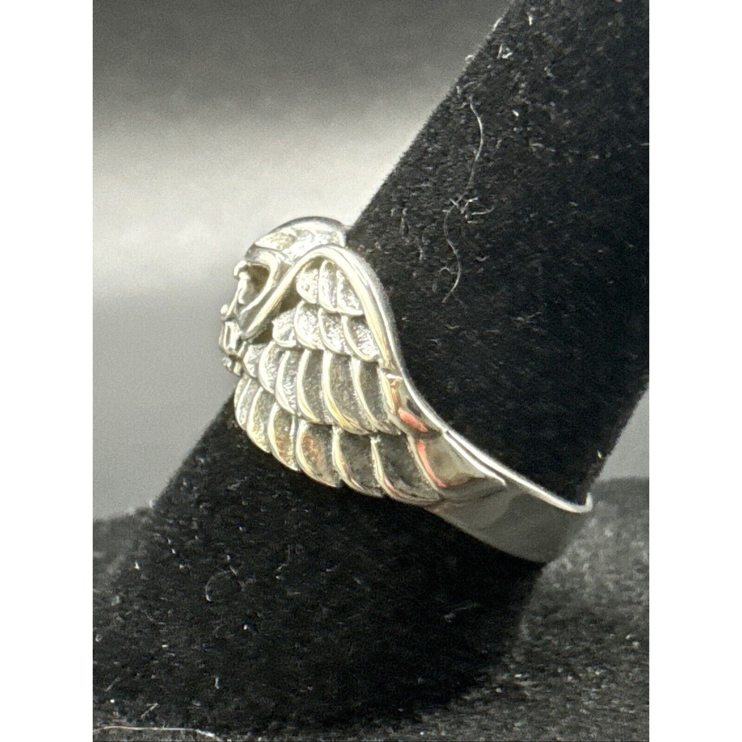 New Condition Sterling Silver Skull Wings Ring 925 Size 7