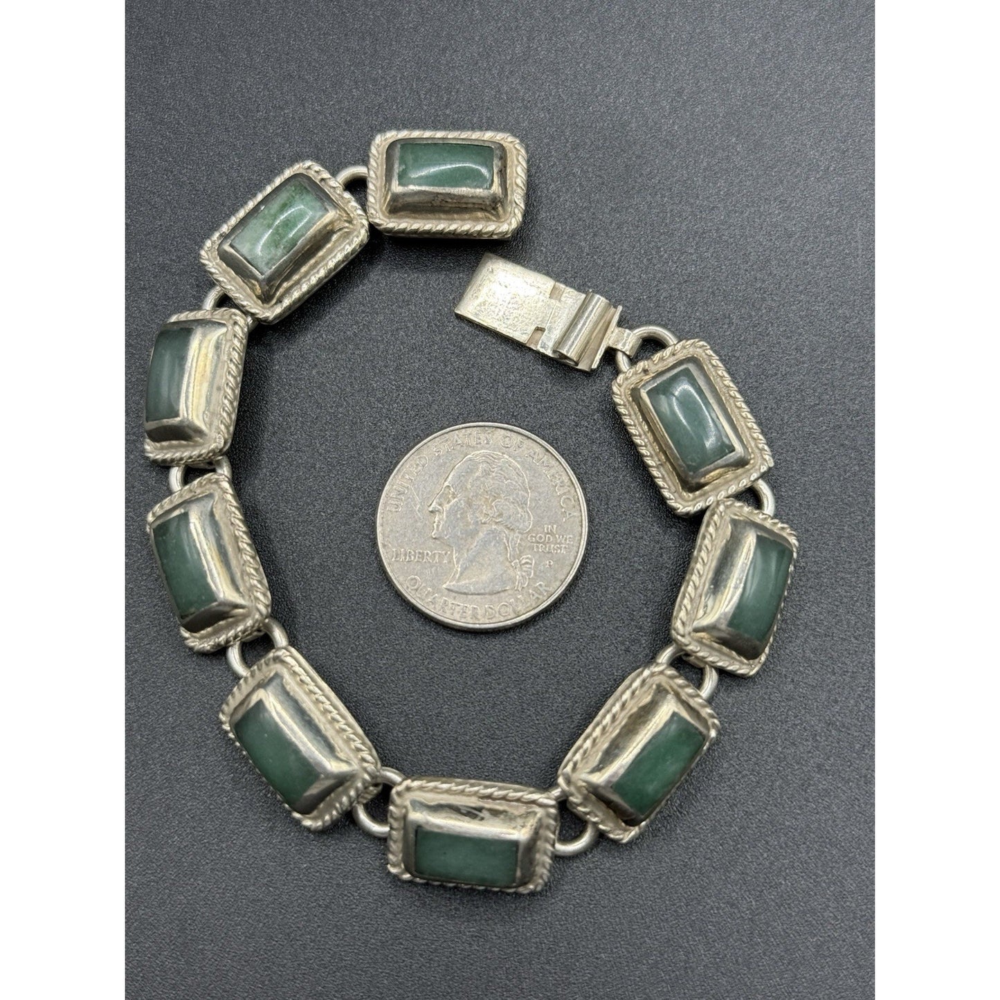Vintage Sterling Silver Green Turquoise Heavy Bracelet 48 Grams Q23
