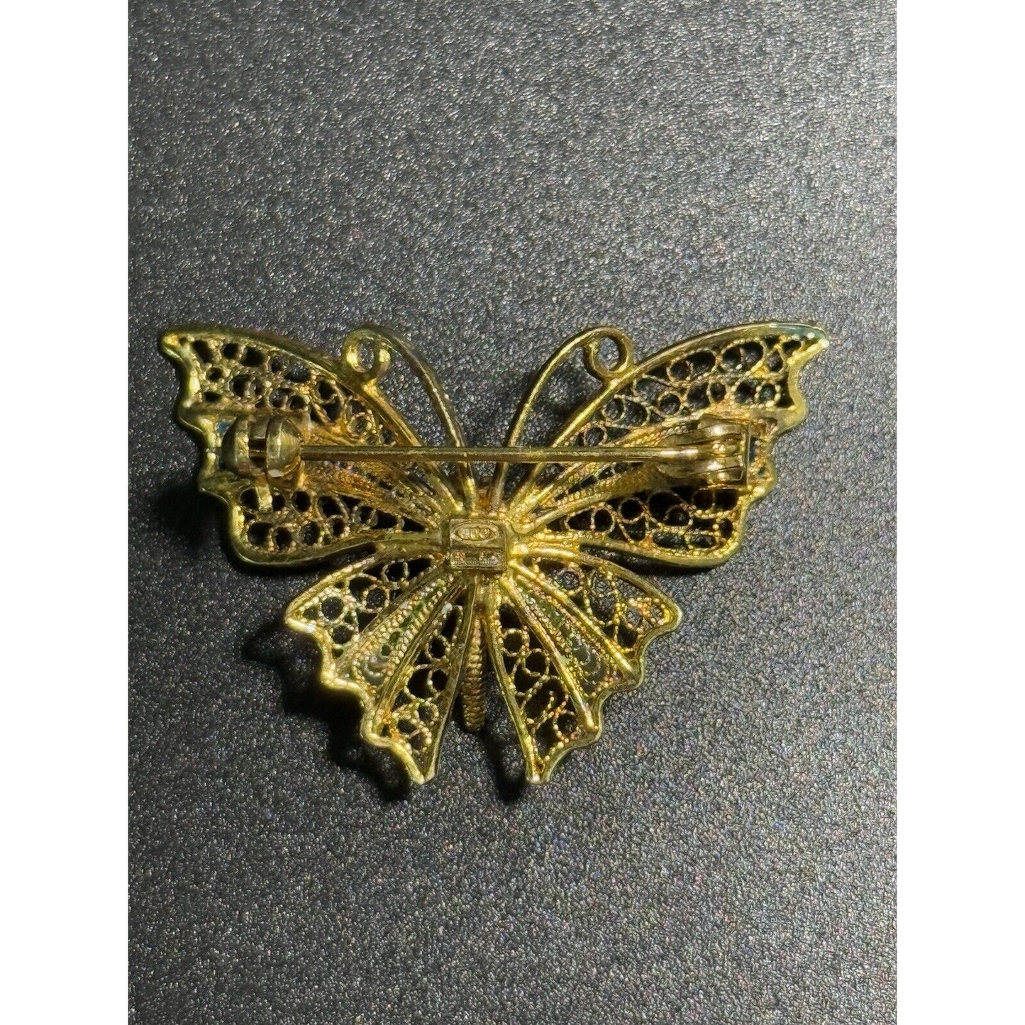 Vintage 800 Gold Silver Enamel Butterfly Brooch Pin M24