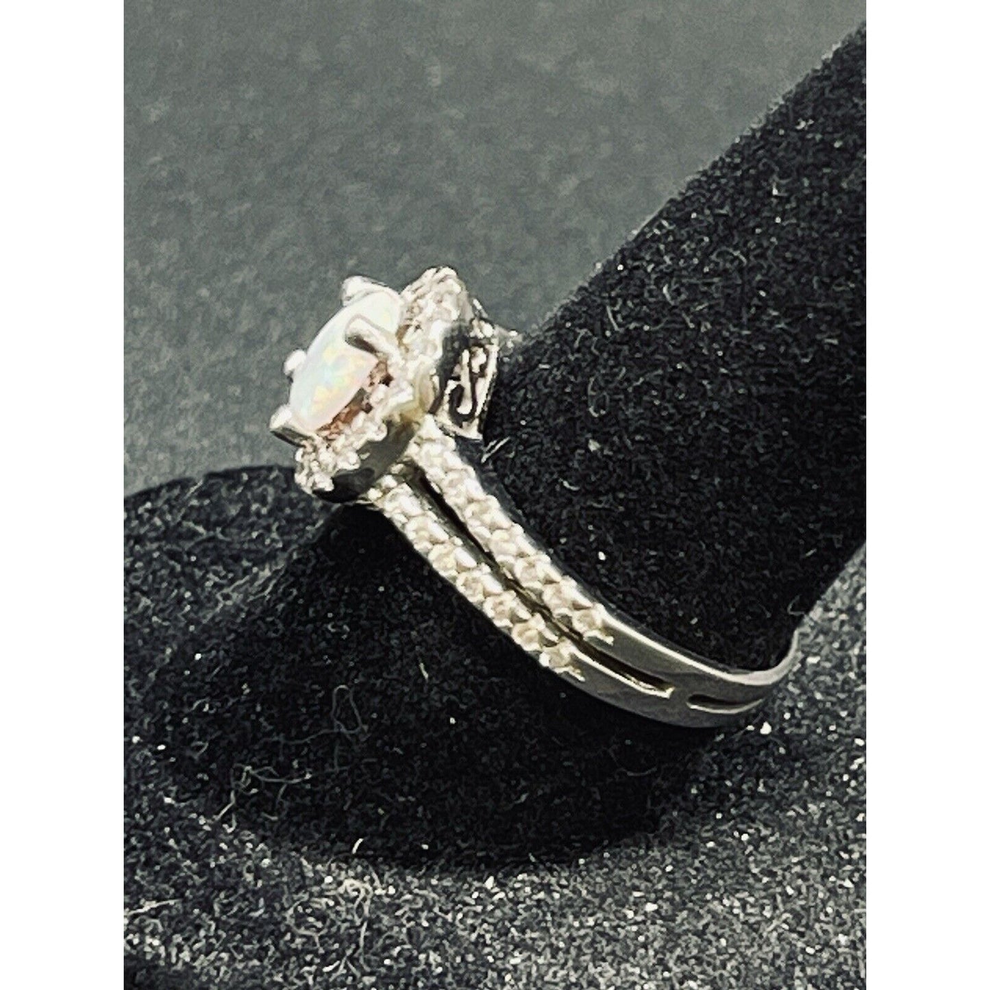 Sterling Silver Lab White Opal White Sapphire Ring Size 6.25 K25