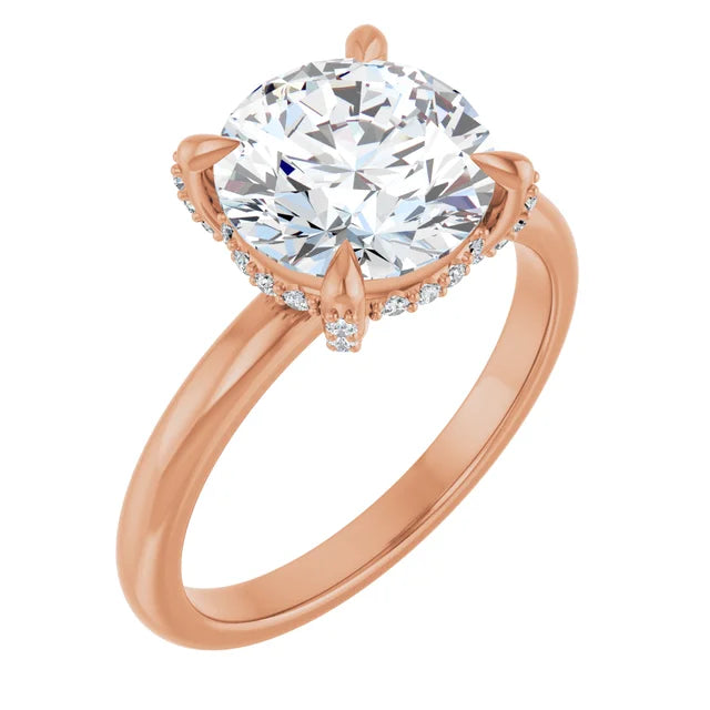 14k White Gold 3 Carat Round Center Hidden Halo Engagement Ring