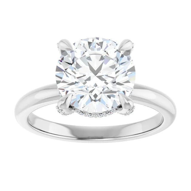 14k White Gold 3 Carat Round Center Hidden Halo Engagement Ring