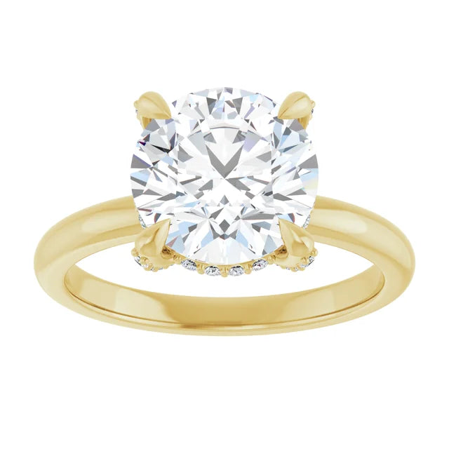 14k White Gold 3 Carat Round Center Hidden Halo Engagement Ring