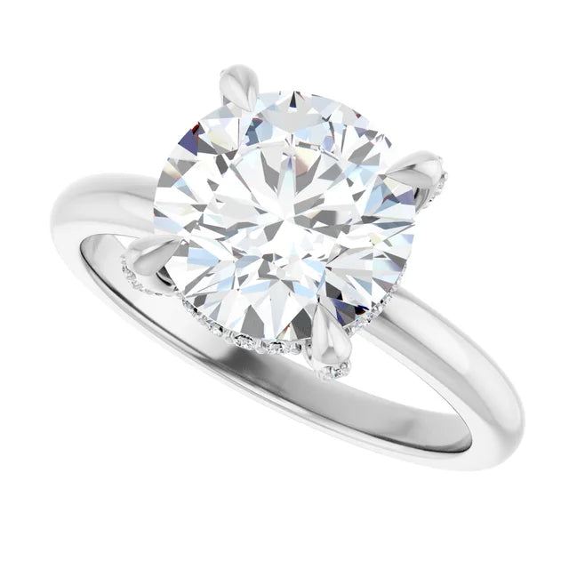 14k White Gold 3 Carat Round Center Hidden Halo Engagement Ring