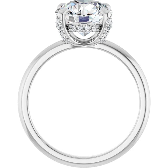 14k White Gold 3 Carat Round Center Hidden Halo Engagement Ring
