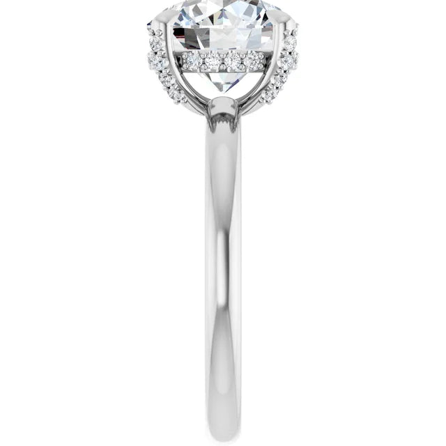 14k White Gold 3 Carat Round Center Hidden Halo Engagement Ring