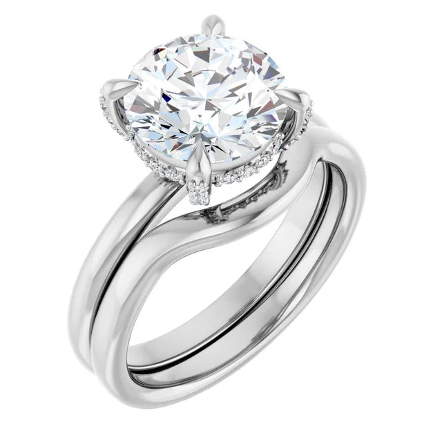 14k White Gold 3 Carat Round Center Hidden Halo Engagement Ring