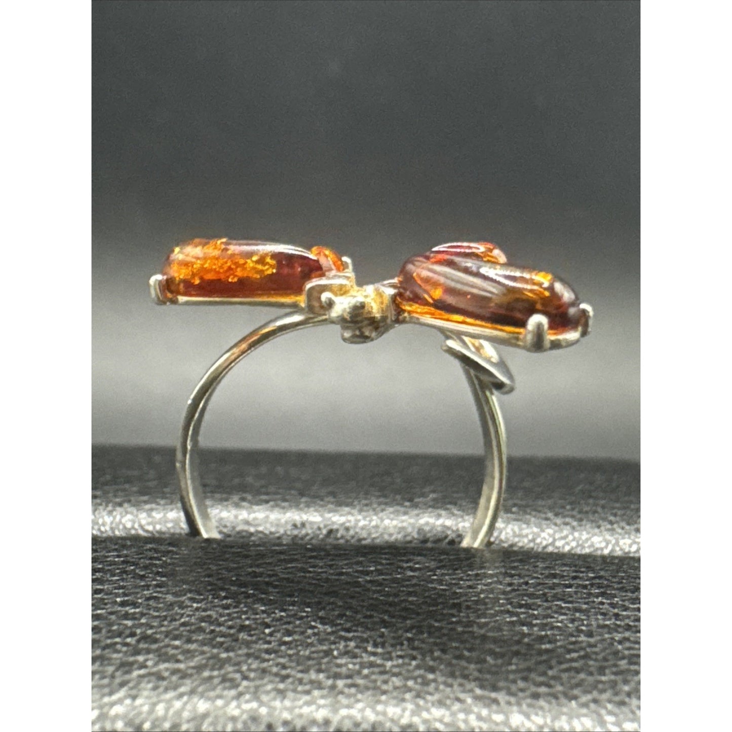 Delicate Sterling Silver Amber Dragonfly Ring 925 Size 7.5 R08