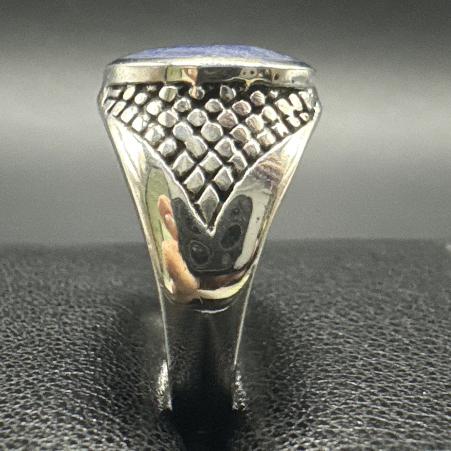 New Condition Sterling Silver Lapis Scales Textured Shank Ring 925 Size 10