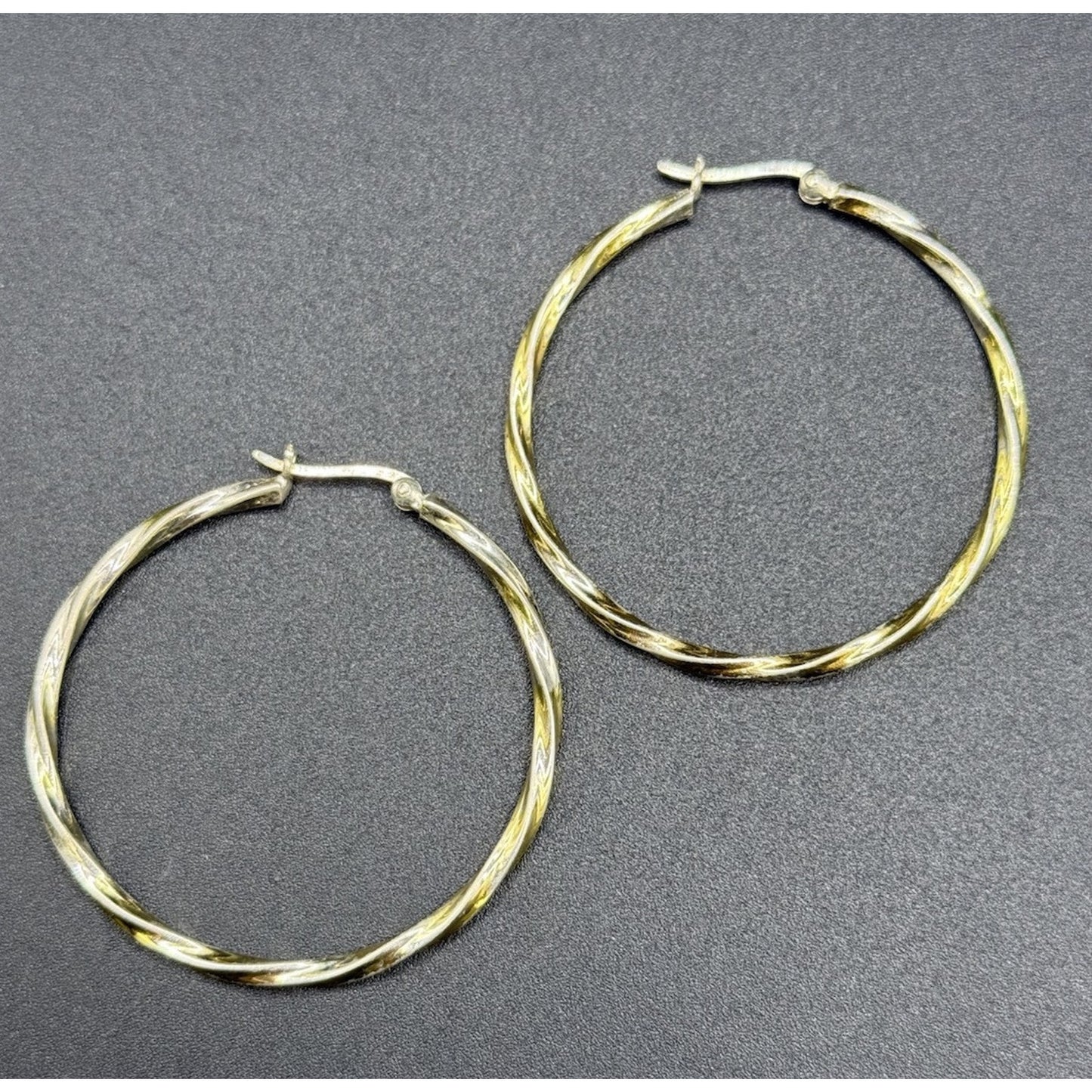 45MM Two Tone Sterling Silver Twist Hoops 925 P3