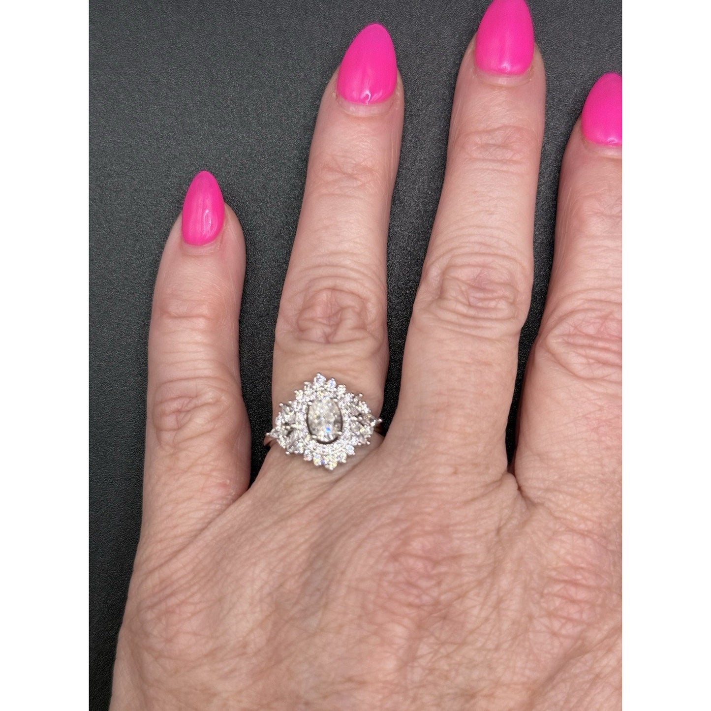 New Condition Sterling Silver Moissanite Deco Ring Size 6.75 GRA