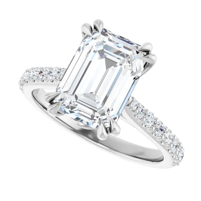 14k Gold 3 Carat Emerald Cut Engagement Ring