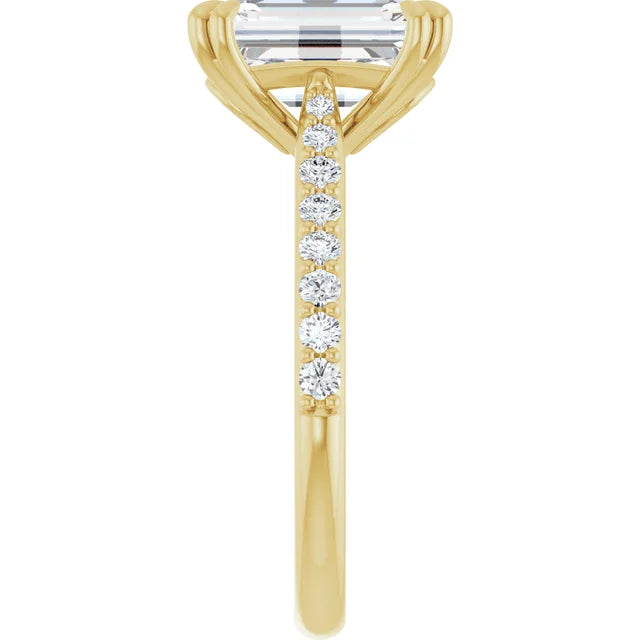 14k Gold 3 Carat Emerald Cut Engagement Ring