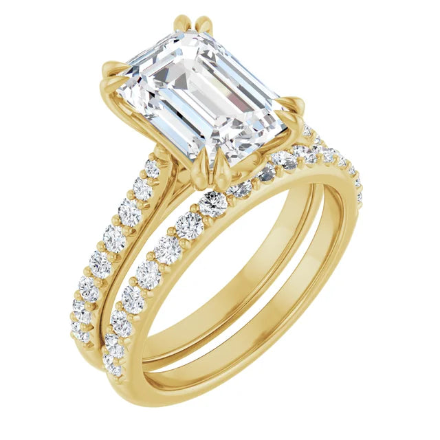 14k Gold 3 Carat Emerald Cut Engagement Ring