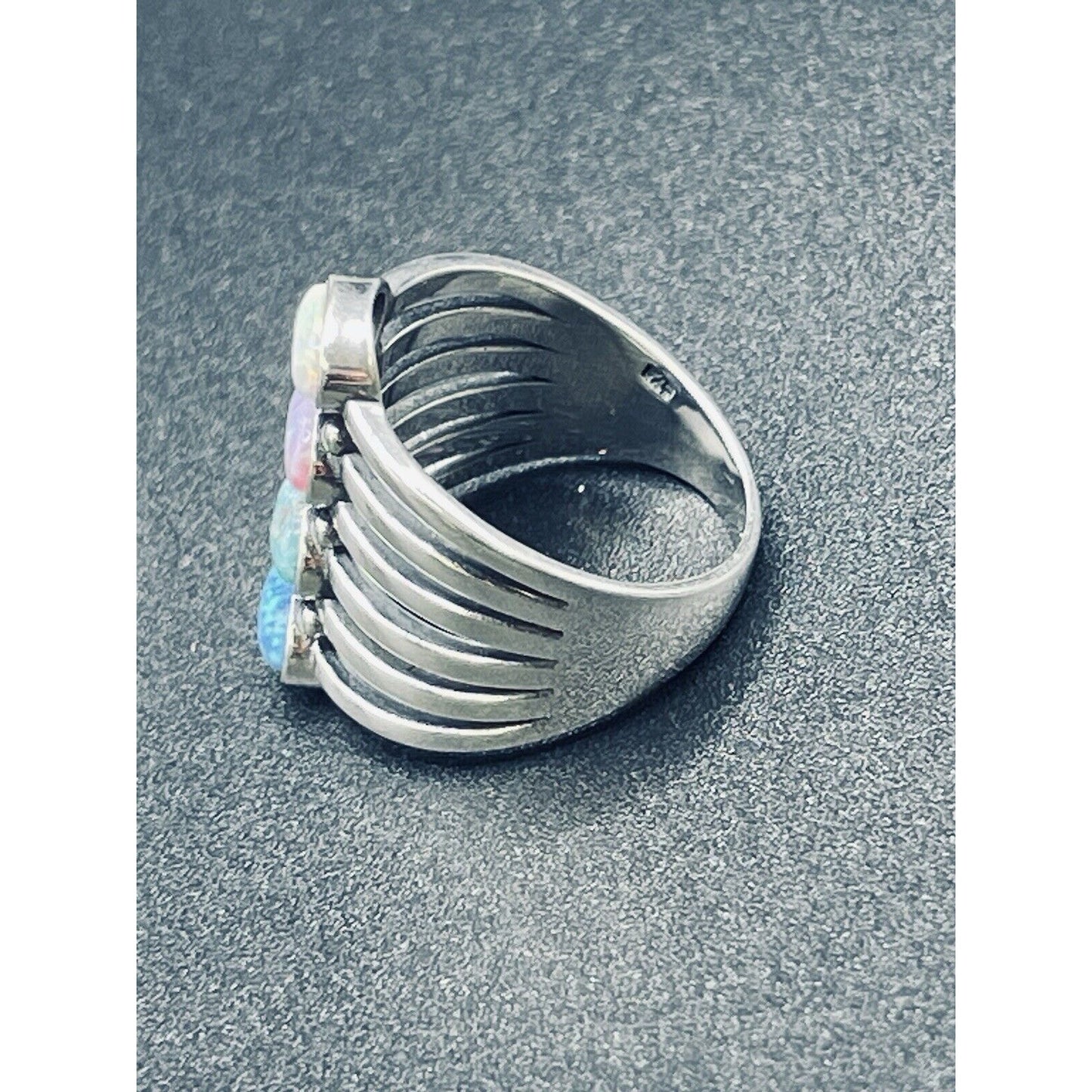 New Condition Sterling Silver Multi Color Lab Opal Ring Size 6.75