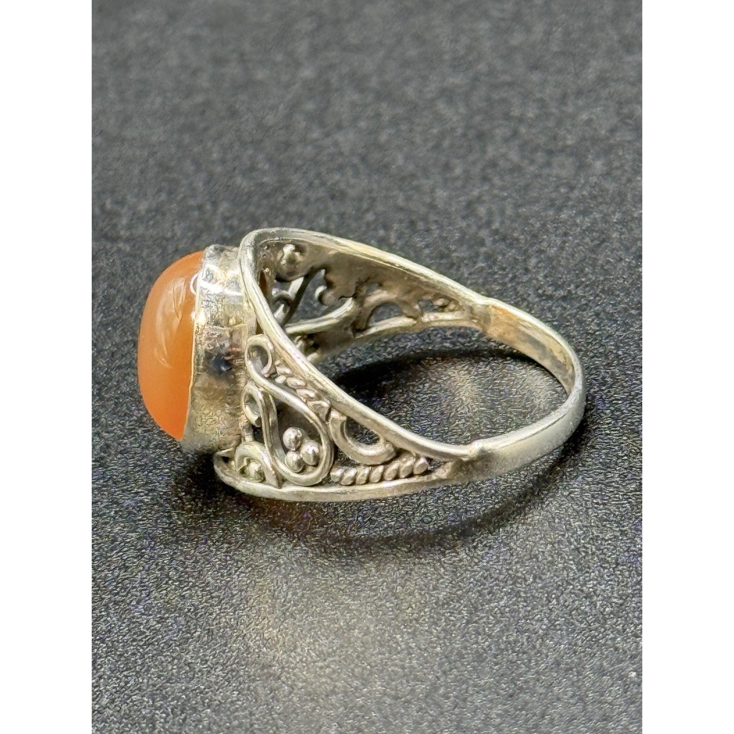 EUC Sterling Silver Carnelian Scroll Genuine Ring Size 7.25 P19