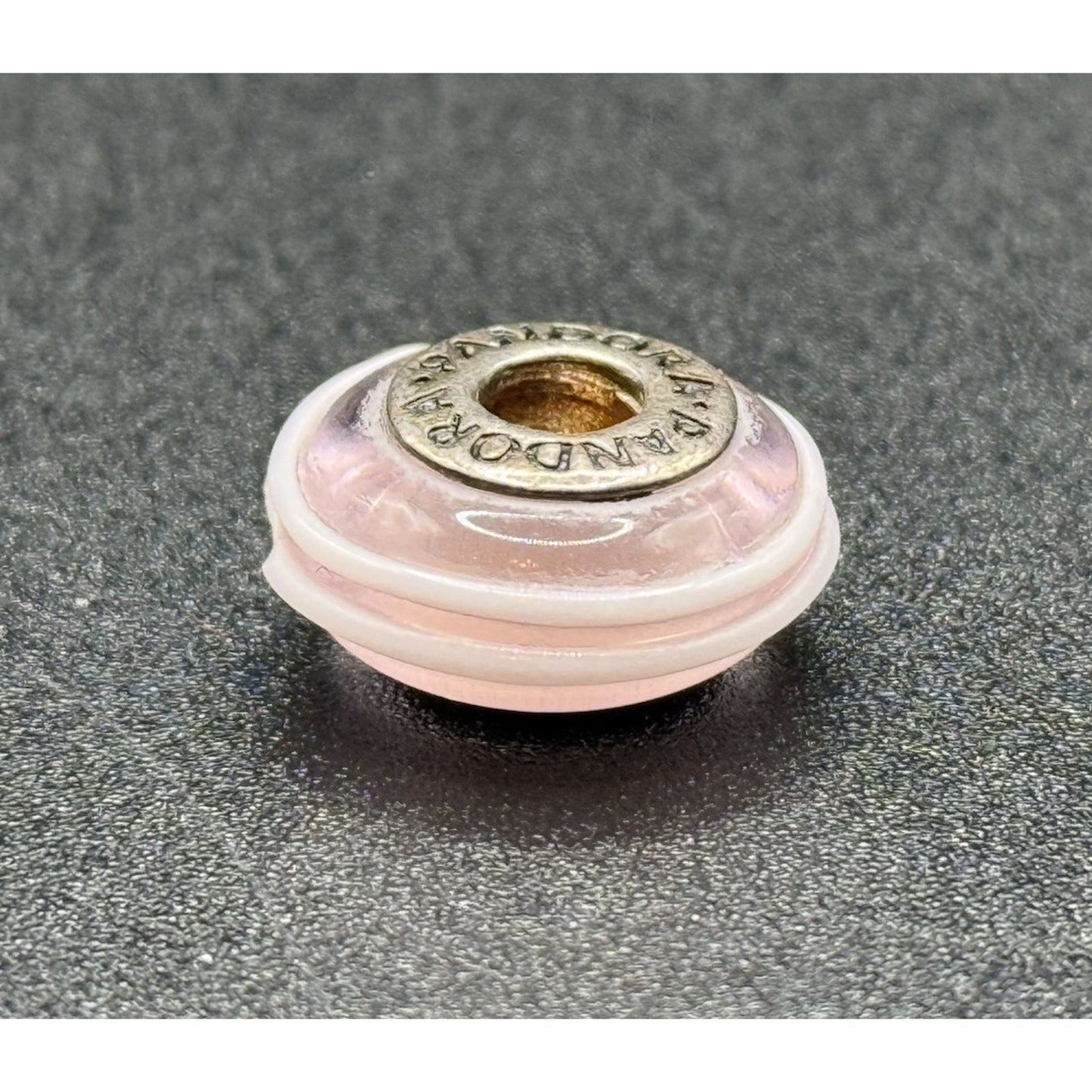 Pandora Sterling Silver Pink W/ Raised White Stripe Murano Charm ALE P13