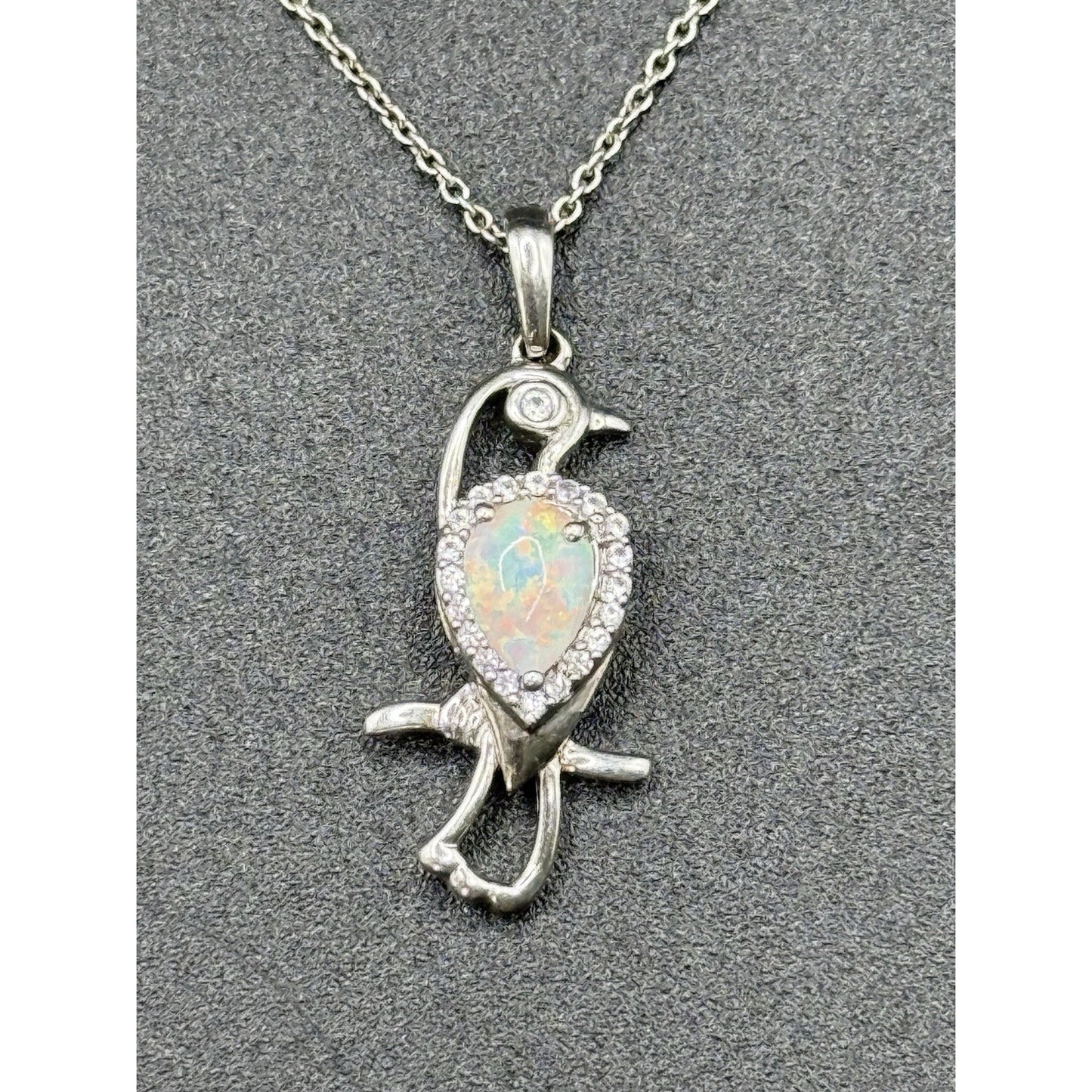 18” Sterling Silver Opal JWBR White Sapphire Pendant Necklace Parrot 925 N13