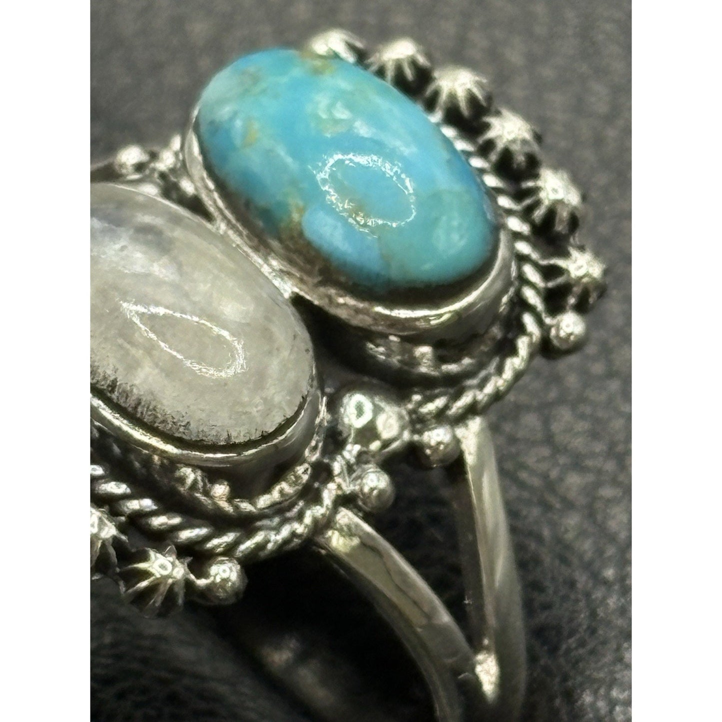 New Condition Sterling Silver Moonstone Turquoise Ring Size 10 925