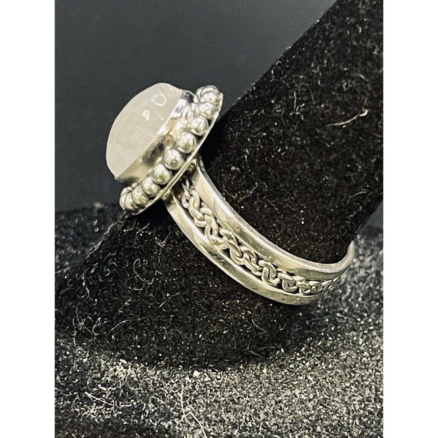 New Condition Sterling Silver Moonstone Braided Ring Size 7.00