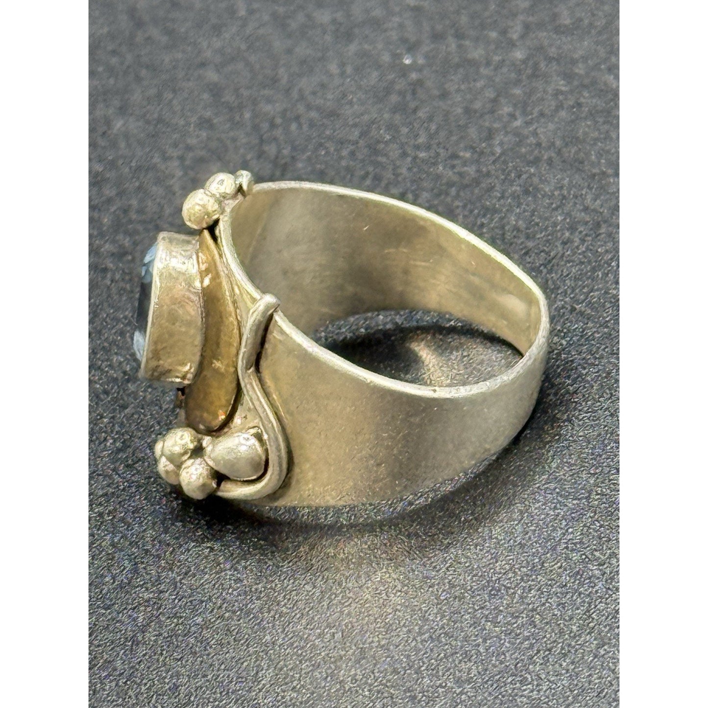 Modernist Sterling Silver Genuine Topaz Brass Accent Ring Size 8.25 Q23