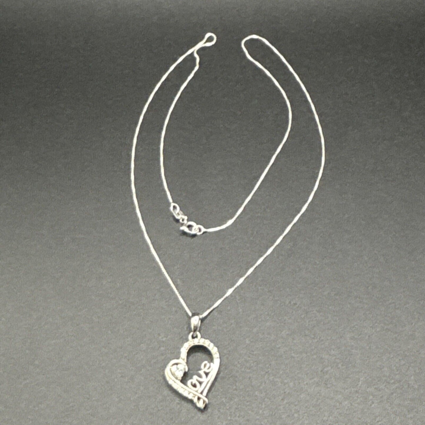 18” Sterling Silver CZ Heart Love Pendant Necklace 925 N1