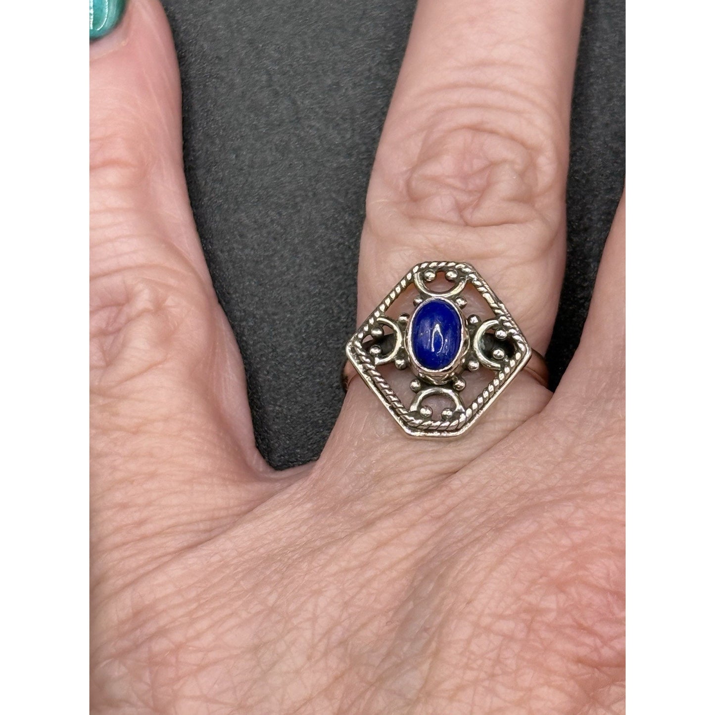Excellent Used Condition Sterling Silver Genuine Lapis Ring Size 7.00 925 P19