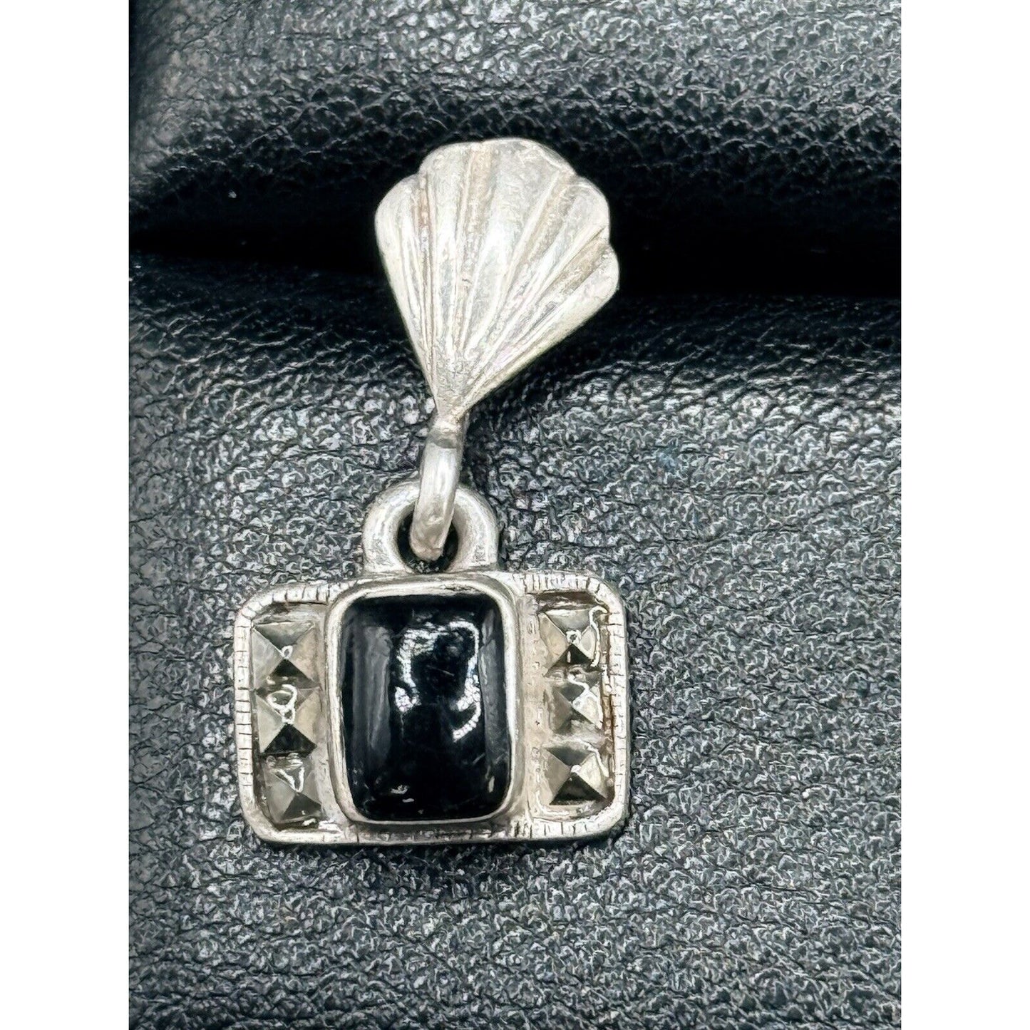 Vintage Sterling Silver Onyx Marcasite Art Deco Dangle Earrings M8