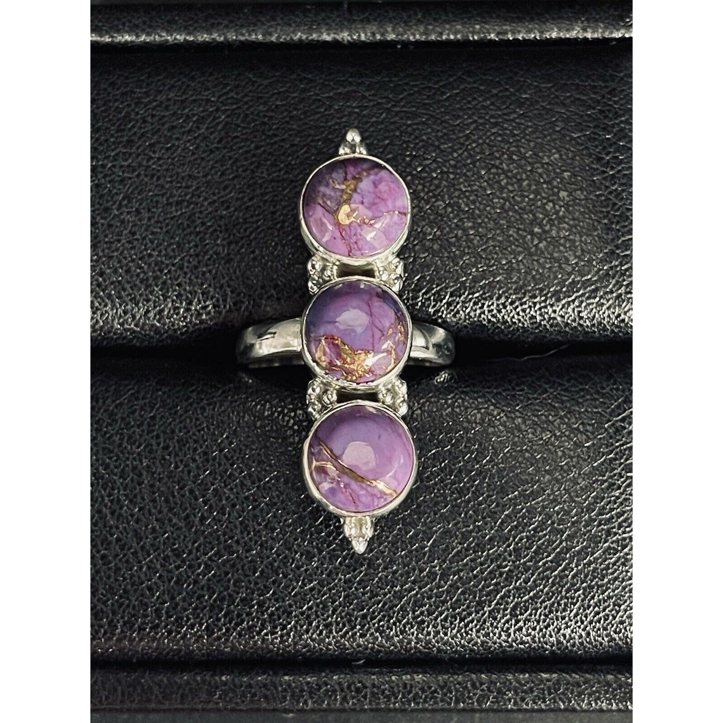 New Condition Sterling Silver Purple Copper Turquoise Ring Size 7.00