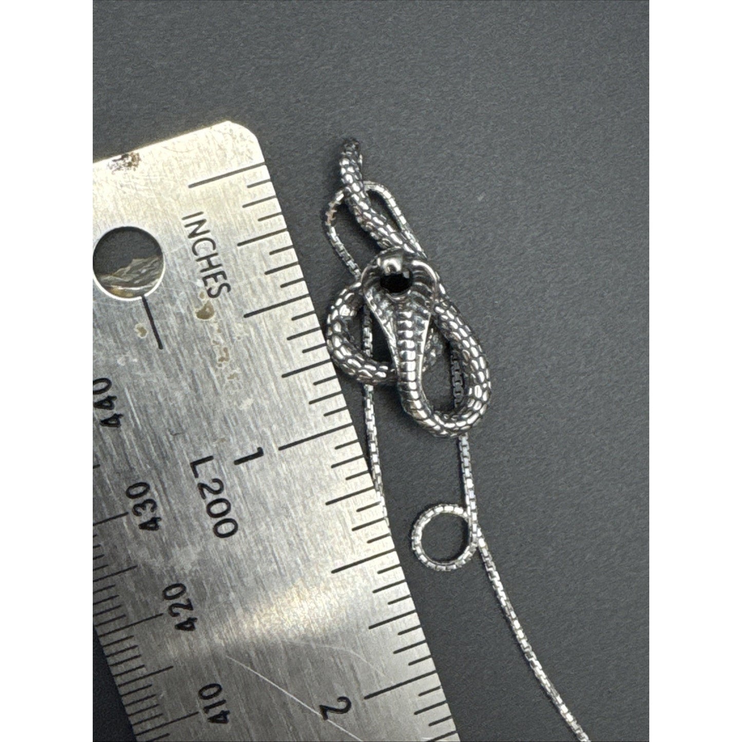 20” New Condition Sterling Silver Onyx King Cobra Snake Pendant Necklace