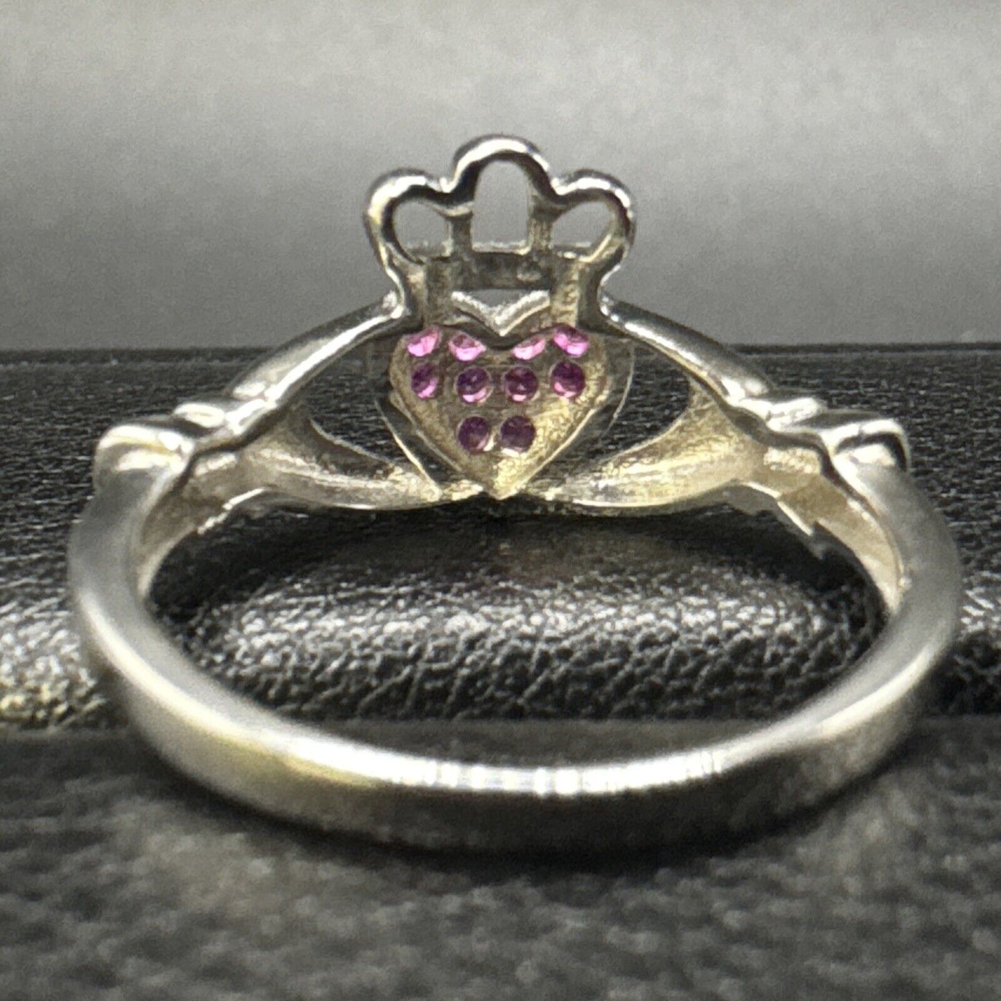 New Condition Sterling Silver Ruby CZ Claddagh Ring 925 Size 6.5