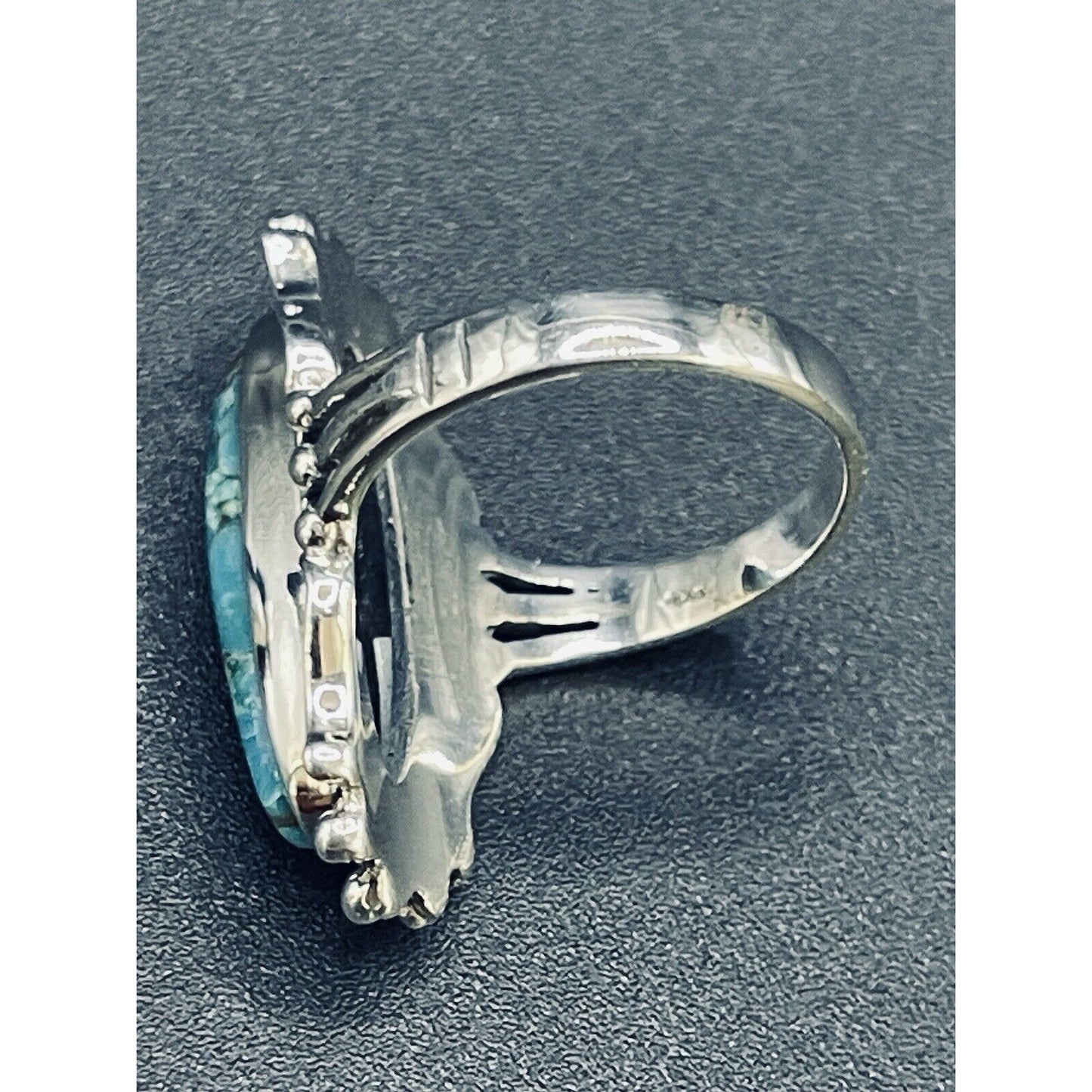 New Condition Sterling Silver Copper Turquoise Ring Size 7.00