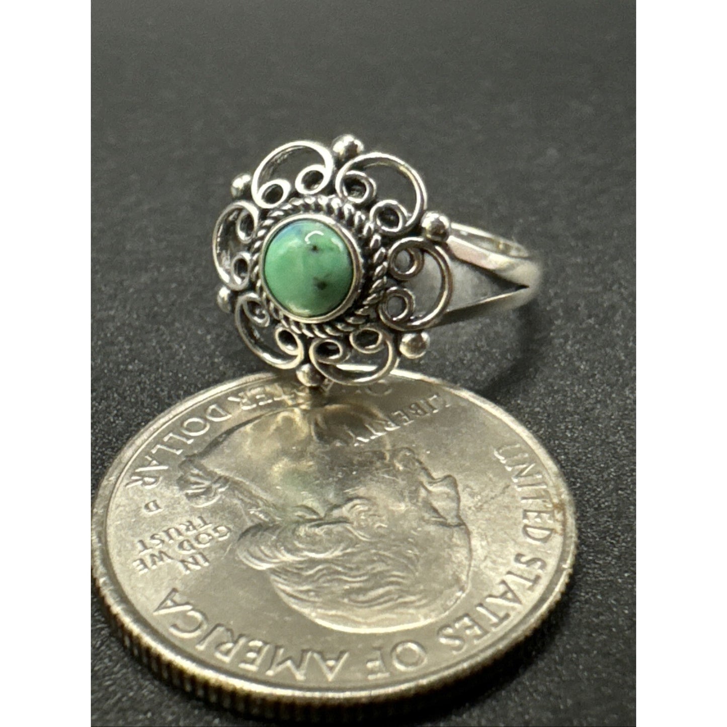 New Condition Sterling Silver Turquoise Stylized Scroll Flower Ring 925 Size 7