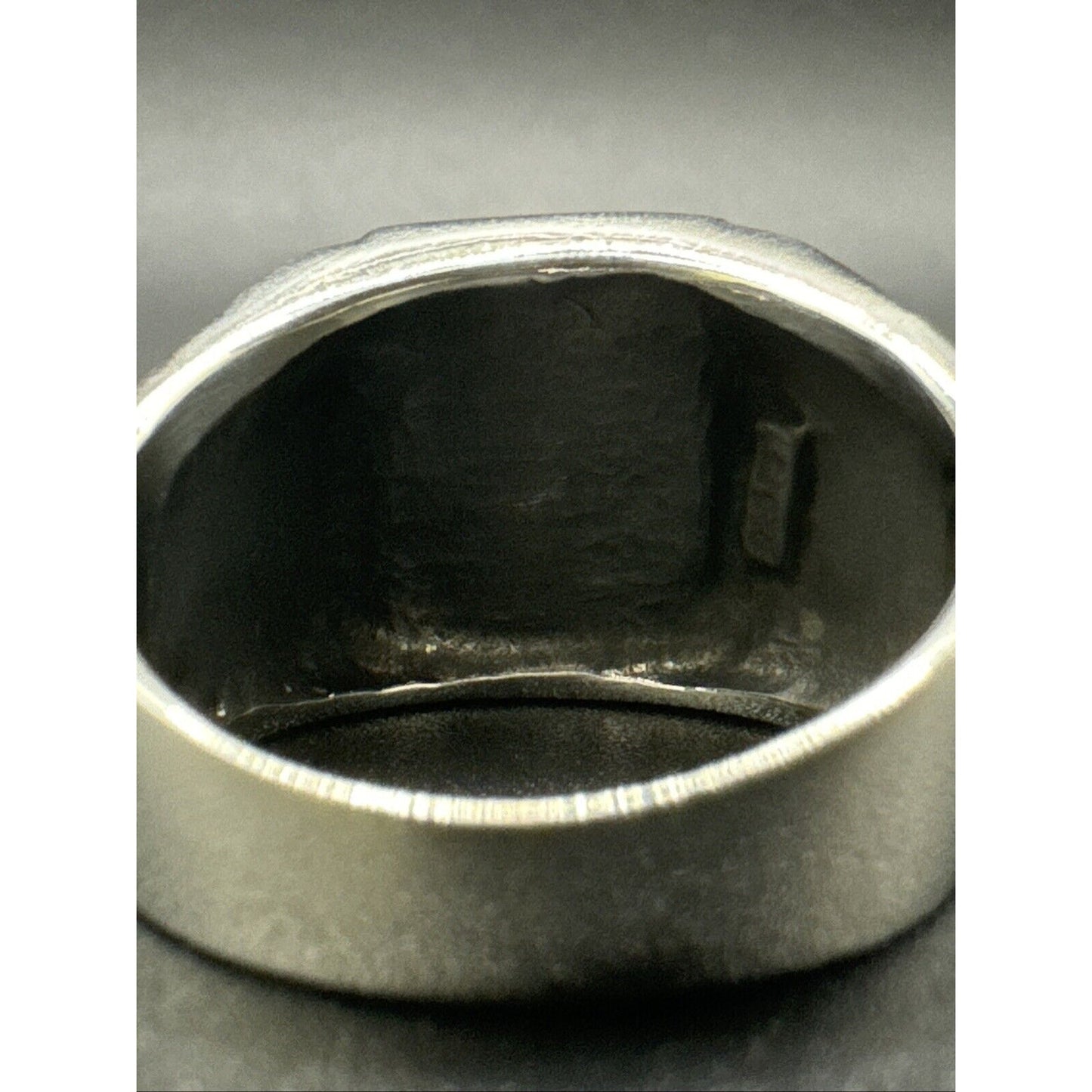 New Condition Sterling Silver Onyx Aztec Eagle Design Signet Ring 925 Size 10