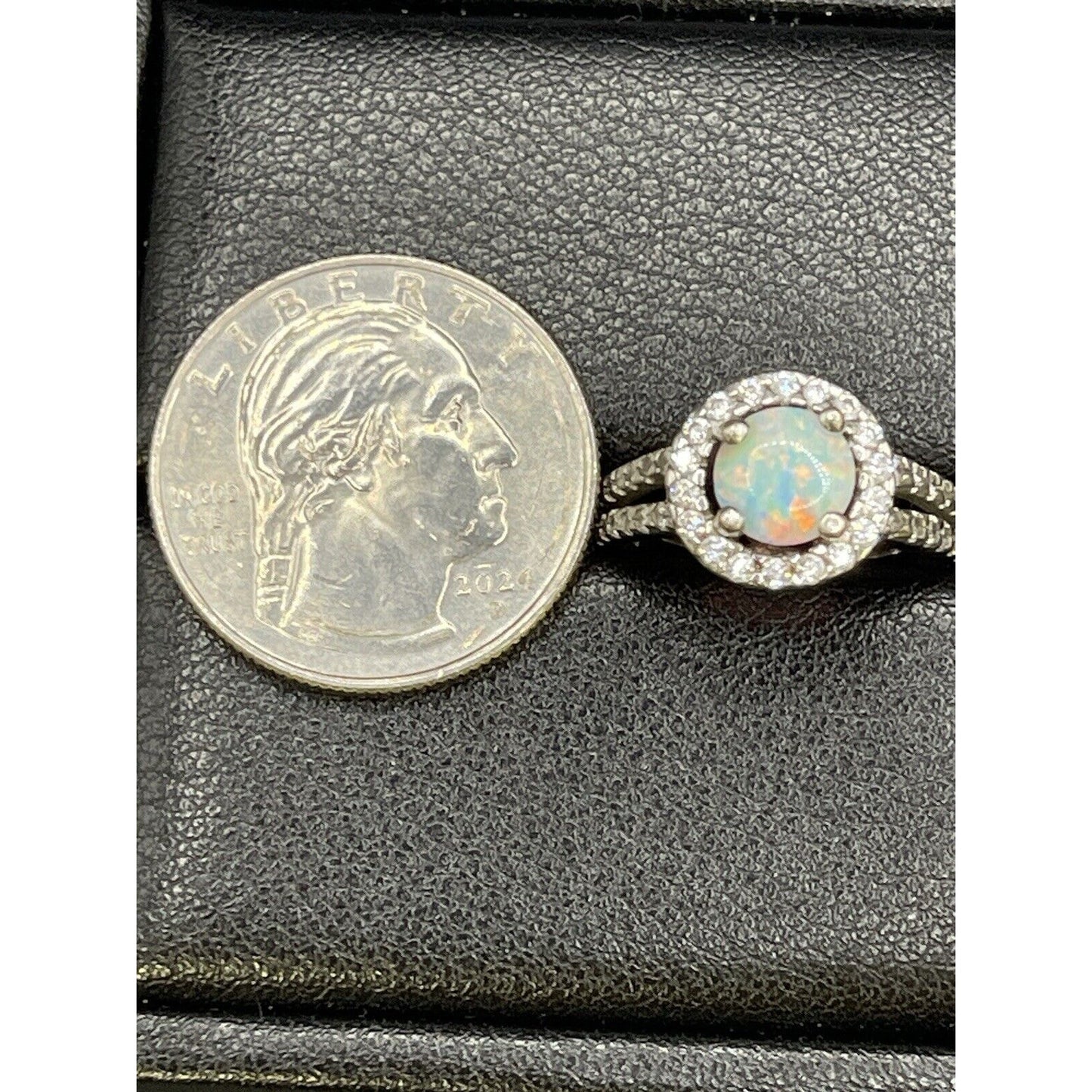 Sterling Silver Lab White Opal White Sapphire Ring Size 6.25 K25